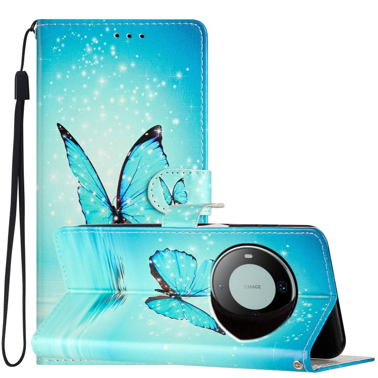 Blue Butterfly leather phone case for Huawei Mate 60, showcasing its stylish design and functional features.